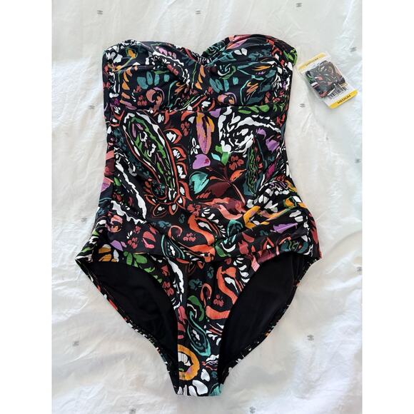 Anne Cole Other - NWT ANNE COLE UPF 50 Petal Paisley Gathered 1 One Piece Swim Bathing Suit Medium